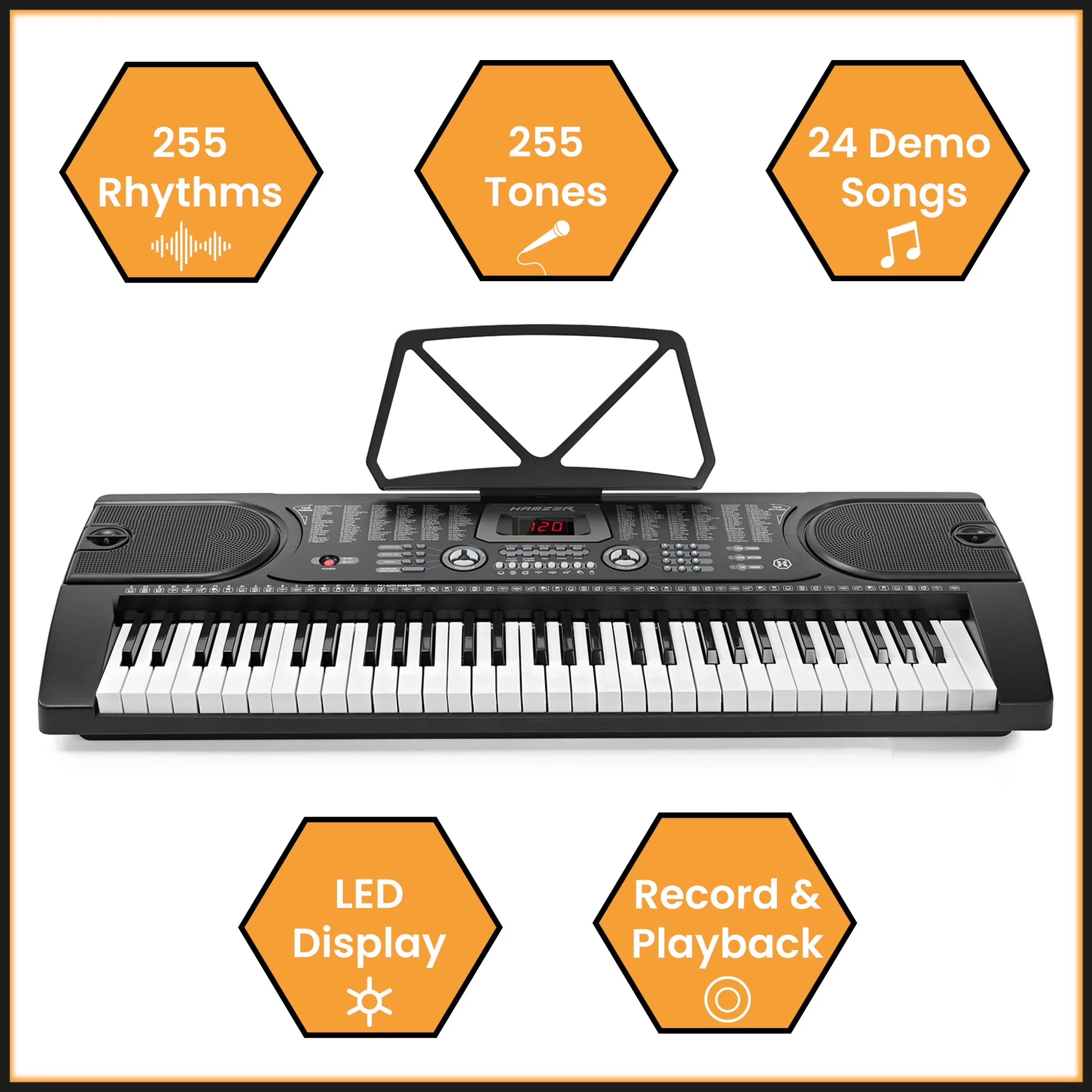 61-Key Digital Music Piano Keyboard with Microphone and Sticker Sheet