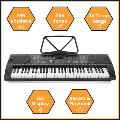 61-Key Digital Music Piano Keyboard with Microphone and Sticker Sheet